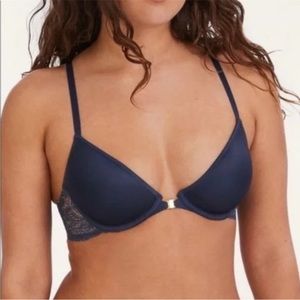 NEW ThirdLove Classic Lace Racerback Bra Size 34F Navy Blue Front Close